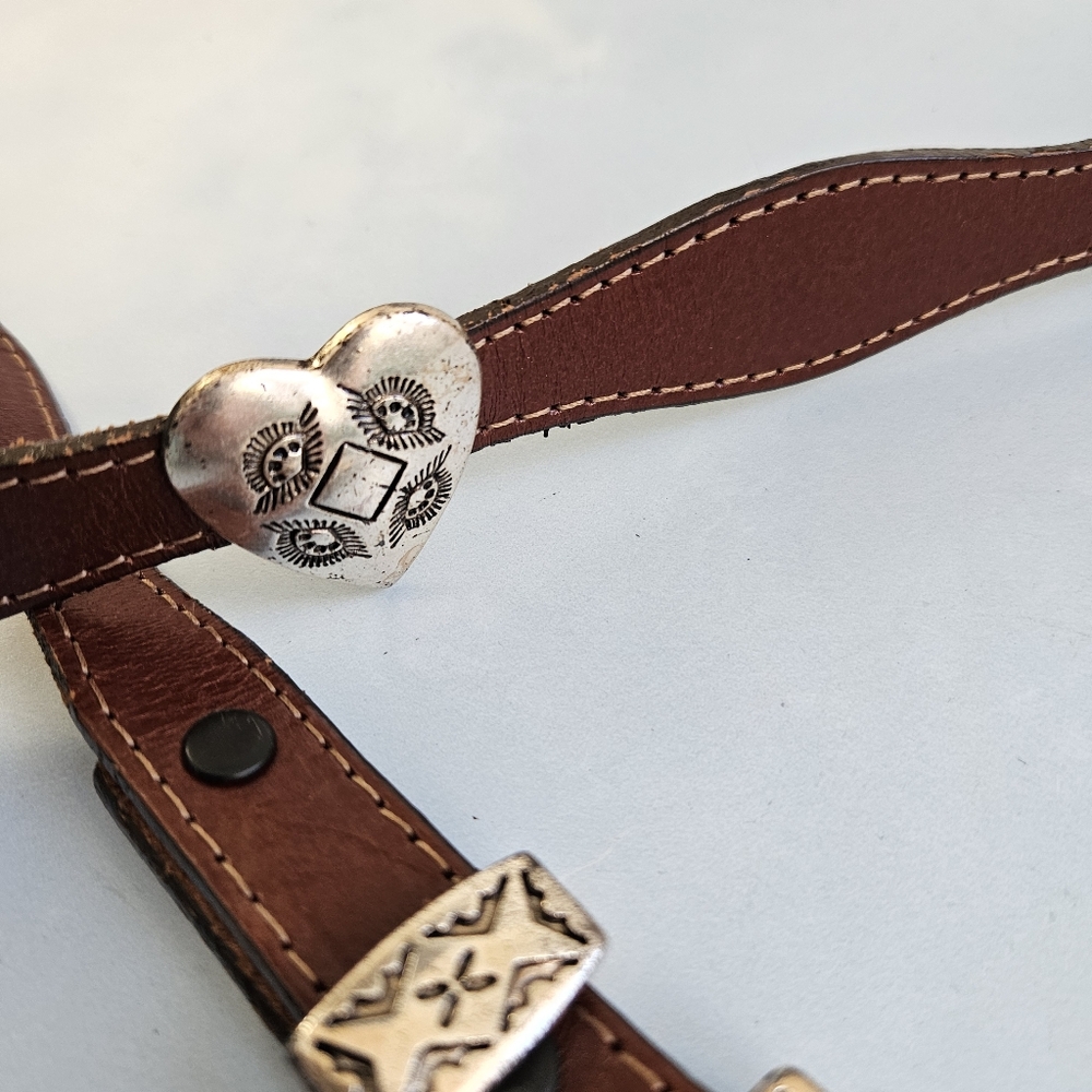 American Vintage Brown Leather Belt with Silver Accents - Picture 12 of 16